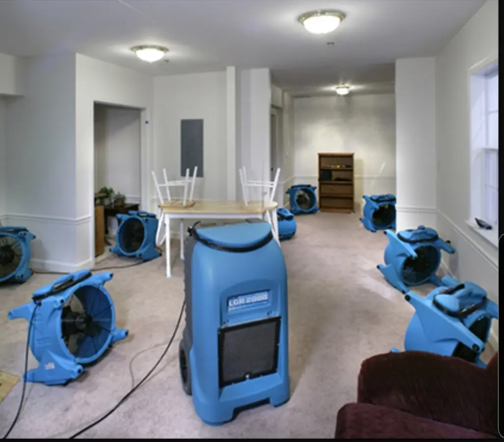 Air movers and dehumidifier setup for Water Damage Restoration in Port Royal